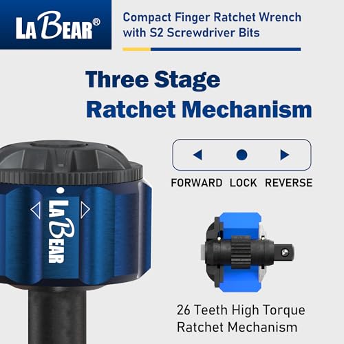 Image of LABEAR Mini Magnetic Finger Ratchet Wrench Set, 1 /4 Inch Drive S2 Bits (Pack of 2)