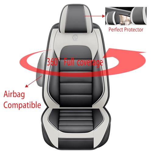 Image of Fit for Sedan SUV Pick-up Truck,Automotive,Ice Slik Nappa Leather Car Seat Covers,Waterproof Durability Washable Seat Covers,5 Seat Complete Set Standard Full Coverage Car Seat Cover(Gray & White)
