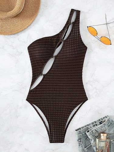 SKAYS Women's One Piece One Shoulder Swimsuit with Cutout Halter Design High Waisted Sexy Tummy Control Bathing Suit3