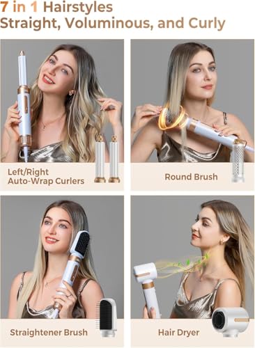 Image of 7 in 1 Hair Dryer Brush, Professional Hot Air Styler, 110000 RPM High-Speed Blow Dryer with Negative Ions for Fast Drying Curling Straightening Volumizing Versatile Hair Styling Tool