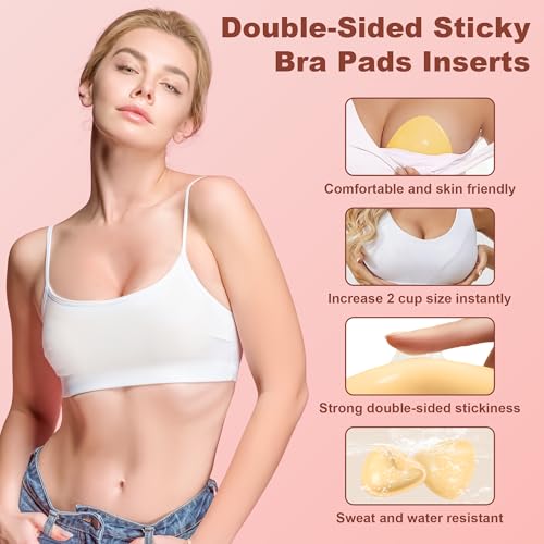 Image of LAZYROSY Double Sided Sticky Invisible Push up Silicone Bra Ultra Boost Inserts Pads Reusable Push Up Lift Self Adhesive Bra Pads for Bikini Swimsuit (Light Yellow, B)