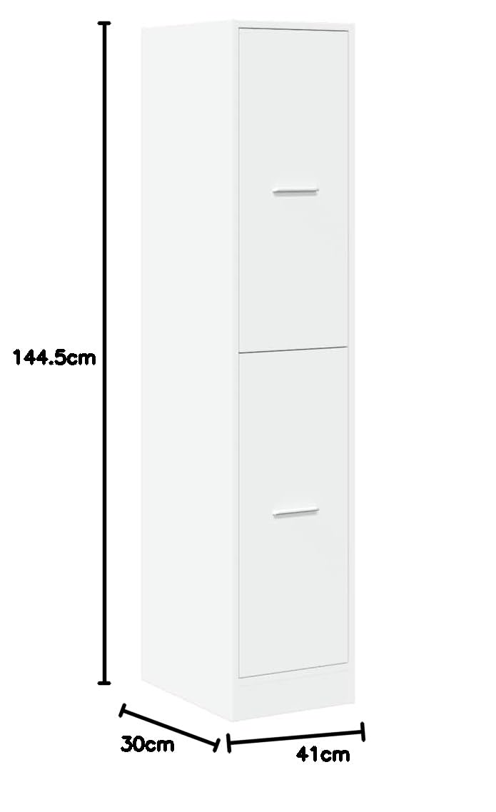 Apothekerschrank Weiß 30x41x144,5 cm, Holzwerkstoff, Standregal mit 4 Schubladen, Mehrzweck Küchenschrank, Büro, Wohnzimmer, Flur, praktischer Aufbewahrungsschrank