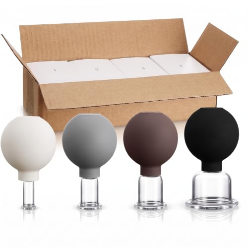 Image of BBTO 4 Pcs Glass Facial Cupping Set Silicone Vacuum Suction Massage Cups Skin Tightening Therapy for Face Body Eyes Back Shoulder Pain (Classic)