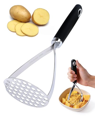 Acual Kartoffelstampfer Kartoffelpresse 26cm Kartoffelstampfer Edelstahl Potato Masher Stampfer Küche Kartoffelpresse mit Ergonomischem Griff für Kartoffelpüree Gemüse Obst Babybrei Marmelade Und Mehr