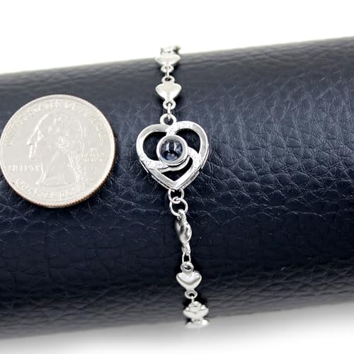 Image of Uloveido Cute Stainless Steel Heart Link Chain Bracelet | 100 Different Languages I Love You Projection Bracelets for Women Girls