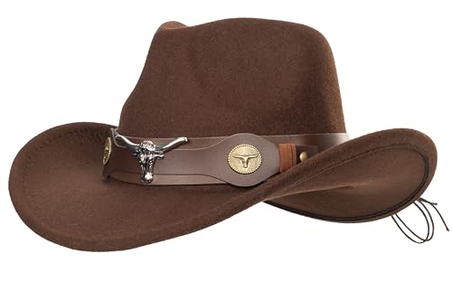 Image of Women-Classic-Western-Cowboy-Shapeable-Hat - Men-Roll-Up-Wide-Brim-Felt-Fedora-Hats-Cowgirl-Hat with Belt Buckle(M-L)