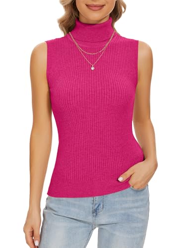 Image of Sleeveless Turtlenecks Tops for Women Slim Fit Knit Sleeveless Vest