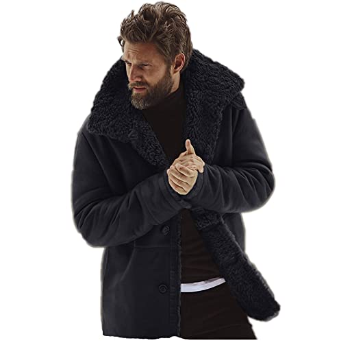 Giacca da uomo foderata in pile scamosciato Cappotto lungo in shearling da uomo in pelliccia sintetica con collo a polo