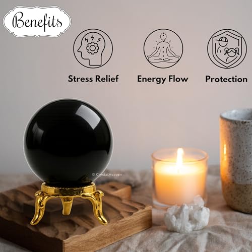Image of Certified Black Obsidian Crystal Ball for Meditation | Premium Crystal Vastu Items for Home and Feng Shui Items for Good Luck - Pooja Supplies and Spiritual Practices (2 inch Inch)