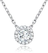 18K Gold over S925 Sterling Silver 1 Carat Diamond Halo Pendant Necklace for Women, Elegant Gift ...