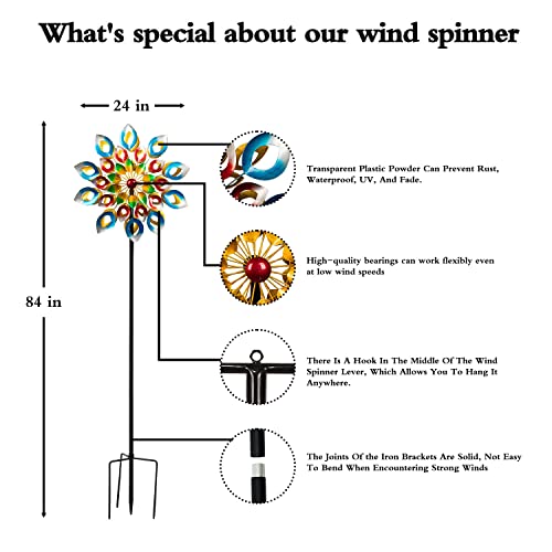 Metal Wind Spinner, 84 inch Large Outdoor Wind Spinners for Yard and Garden, Colorful Decor, Gift for Family Friends
