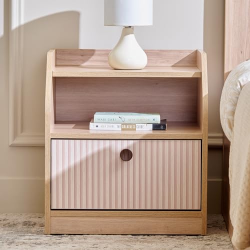 Image of Home Centre | Lexus Bedside Table with Drawer | Engineered Wood | Oak | 1 Year Warranty
