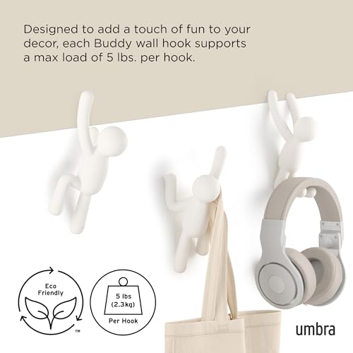 Image of Umbra Buddy 3 Piece Plastic Wall Hook, White