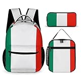 HETVBNS Italy Flag Backpack Set 3 Piece, Durable Backpack Insulated Lunch Bag Portable Pencil Case for Men Women