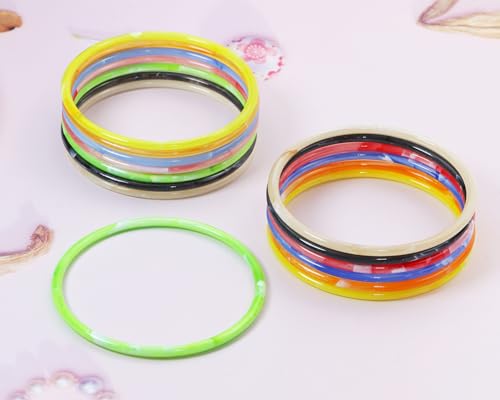 PENTA ANGEL Neon Acrylic Bracelets for Women 14Pcs Adults Size 80s 90s Retro Marbling Rock Pop Disco Punk Bangle Ring for Graduation Halloween Party Costume4