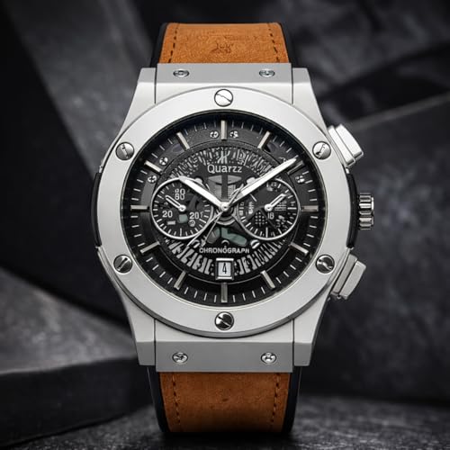 Image of Big Bang Skeleton Dial Luxury Chronograph Watch for Men, Premium Analog Wrist Watch with Mechanical Style Dial, Stainless Steel Mens Watch, Sports-Inspired Classic Luxury Watch for Men with Quartz Movement
