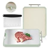 304 Stainless Steel Cutting Board with handle, knife sharpener & Bench Scraper (15.7 x 12 in) – Large Metal Chopping Boards for Kitchen, Stainless Steel Cutting Board, Dishwasher Safe, Non-Toxic