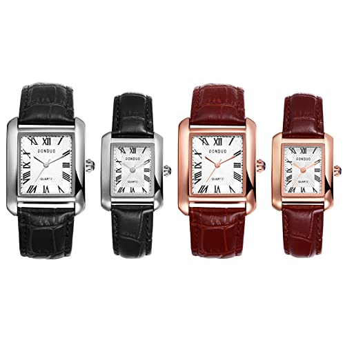 Avaner Men's Square Leather Strap Cuff Watch - Roman Numeral Couple Watches - Analog Quartz Retro Watch for Men and Women