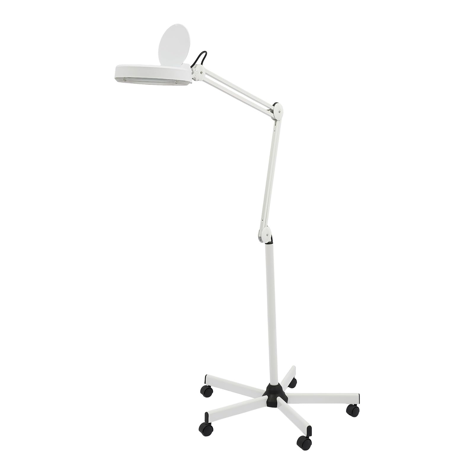Lupenleuchte 5X, 120 LED Lupe mit Licht und Rollstativ für Kosmetik | Glaslinse 12,5cm, 5-Fach Vergrößerung, 120 LED, Rollstativ, 5 Rollen, für Nähen Lesen Modellbau Juweliere
