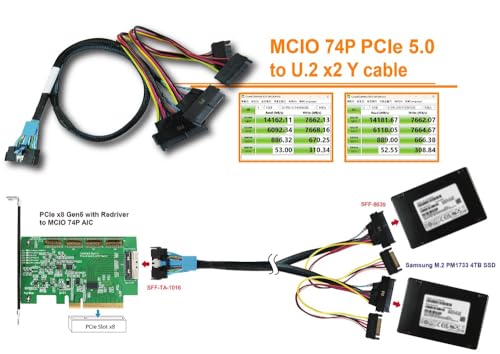 Cable Micro SATA MCIO 74 Pin GEN 5 a U.2 SFF-8639 50 cm miniatura 6