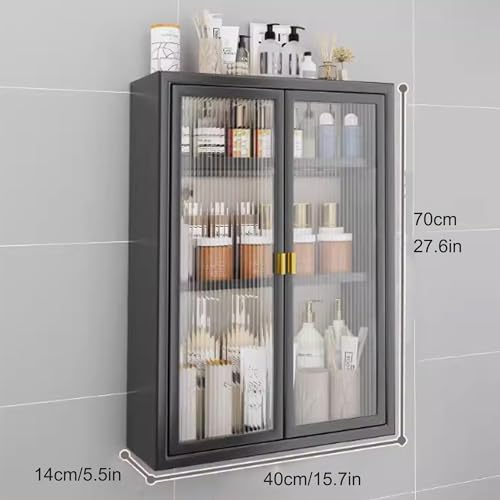 Botiquín de metal montado en la pared con puertas de cristal para baño, cocina, lavandería, sobre el inodoro, armario colgante para dormitorios, color blanco, 50 cm x 14 cm x 50 cm