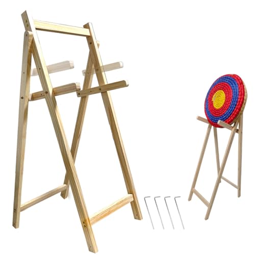 Archery Target Stand with 2 Adjustable Heights & 4 Ground Pegs for Stable Anchoring Wooden Stand for Foam & EVA Arrow Targets Wooden Archery Target Stand Backyard Use Easy to Assemble & Detachable