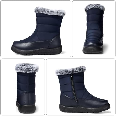TEMOFON Women Ankle Boots Waterproof: Snow Winter Fur Lining Boot Ladies Weather Cold Walking Booties Warm Woman Thermal Comfortable Snowboots Waterproof Blue Size 6 | Image 5