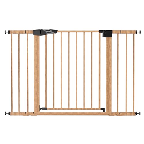 Babelio 29-48' Metal Baby Gate with Brown Wood Pattern, Auto Close Dog Gate PressGuard P7 for The House, Stairs and Doorways, Pressure Mounted Pet...