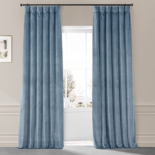 Image of HPD Half Price Drapes Signature Plush Velvet Blackout Curtains for Bedroom (1 Panel), 50W X 96L Hotel Black Out Curtains for Living Room, Thermal Insulated Blackout Curtains, Copenhagen Blue