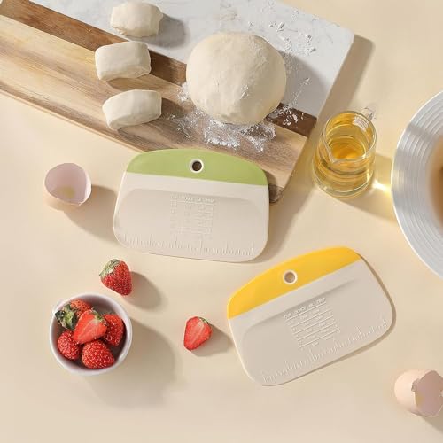 Image of Bowl Scraper Little Cook Bench Dough Bread Scraper Premium Plastic Dough Cutter Multipurpose Kitchen Food Scraper for Bread, Dough, Pastry, Cake, Baking and Cooking (2 Pieces, Yellow & Green)