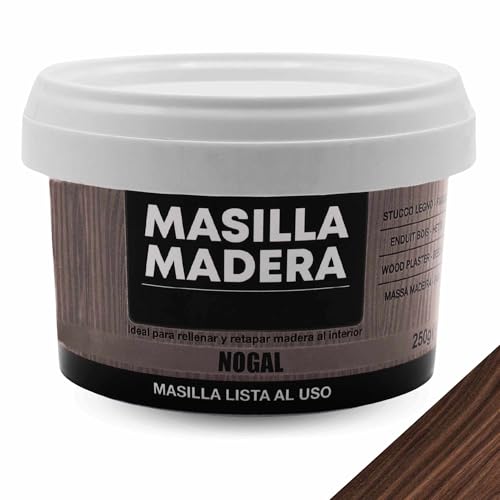 Masilla Madera Nogal, Ideal para rellenar y y reparar madera al interior, Masilla lista al uso, Rellenadora de agujeros, Color Nogal, Contiene 250 gramos