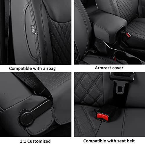 Image of GIANT PANDA Jeep Wrangler 4 Door JK 2013-2017 Full Set Car Seat Covers for Sahara Sport Rubicon Unlimited Willys Wheeler Altitude, Customized Faux Leather - (Black)