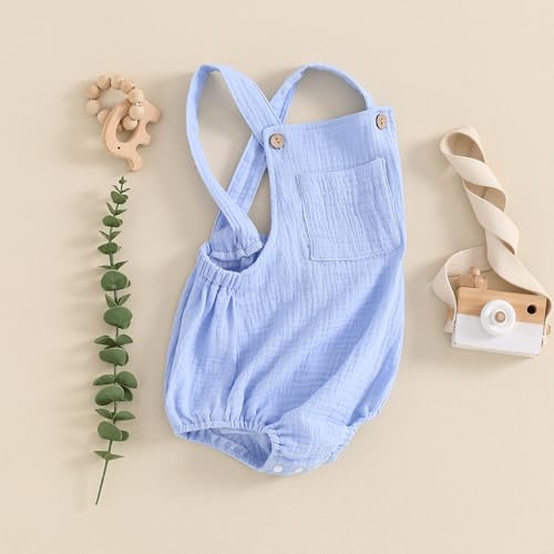 Infant Baby Boy Girl Romper Bodysuit Cotton Linen Suspender Overalls Solid Sleeveless Square Neck Summer Outfits3