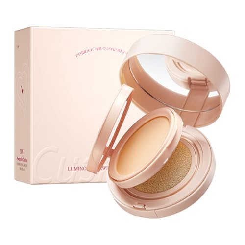 BB Cream Air Cushion Foundation 2 en 1 con polvo de fijación, hidratante, de larga duración, control de aceite, aclara la piel, tecnología 3D de microporos (marfil)