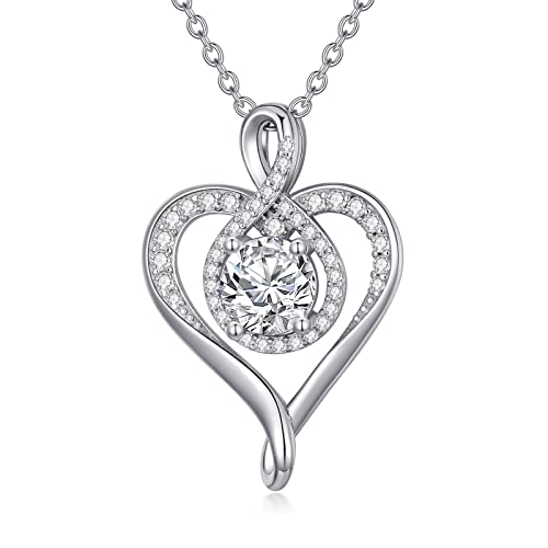 Wtyim Infinity Heart Necklace For Women 18K Gold Plated Sterling Silver Moissanite Heart Pendant Necklace D Color 1Ct Moissanite Diamond Infinite Love Heart Jewelry Christmas Gift For Her Mom Wife #TOP10
