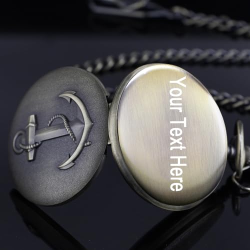 Image of Tiong Pocket Watch Anchor Pattern Design Roman Numerals Quartz with Chain Birthday Gifts