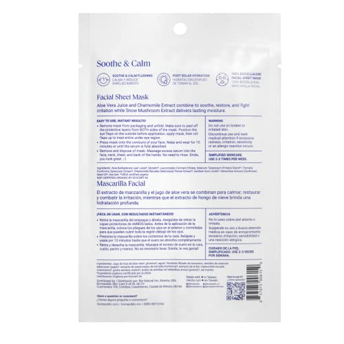 Biorepublic Soothe & Calm Organic Facial Sheet Mask | Hydrates, Brightens, & Nourishes Skin | Organic Biocellulose Masks For A Soothing Facial Experience | Pack Of 3 #TOP1
