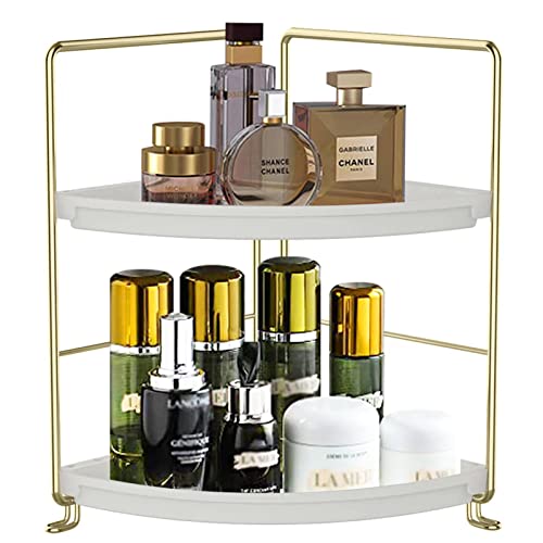 Sekepingo 2-Tier Makeup Perfume Counter Organizer, Bathroom Corner Countertop Shelf Vanity Bedroom Storage Tray,Kitchen Spice Rack Standing Shelf(Gold,White) Sekepingo 2-Tier Makeup Perfume Counter Organizer, Bathroom Corner Countertop Shelf Vanity Bedroom Storage Tray,Kitchen Spice Rack Standing Shelf(Gold,White)