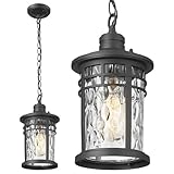 Darkaway Outdoor Pendant Lights for Porch, Outdoor Chandelier Hanging Porch Lights Outside Ceiling Mount Aluminum with Water Ripple Glass for House Gazebo Patio