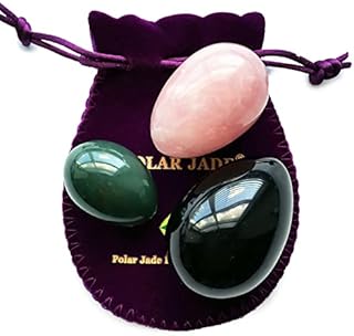Jade Eggs 3-pcs Set of 3 Gemstones, NO-DRILLED, with User Instructions, Made of Nephrite Jade, Rose Quartz and Black Obsidian, L/M/S 3 Sizes for Training Love Muscles as Bladder Control Device