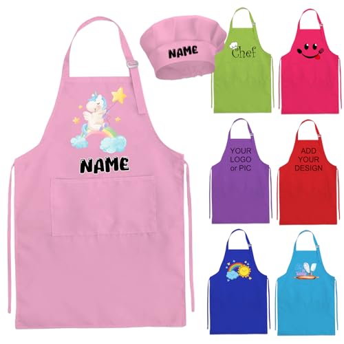 WolunLi Grembiule personalizzato per bambini cappello da chef e grembiule con nome per ragazze ragazzi cottura pittura cucina, multicolore, medio/grande, multicolore, Medium-Large WolunLi Grembiule personalizzato per bambini cappello da chef e grembiule con nome per ragazze ragazzi cottura pittura cucina, multicolore, medio/grande, multicolore, Medium-Large
