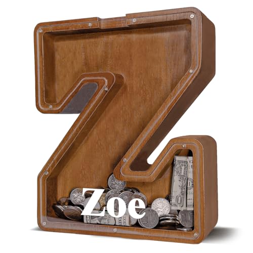 JOOMLAFLY Personalized Wooden Letter Piggy Bank for Kids Larger Letter Piggy Bank for Boys and Girls Initial Coin Bank Customized Piggy Bank Perfect Wood Kids Money Bank for Birthday and Festival
