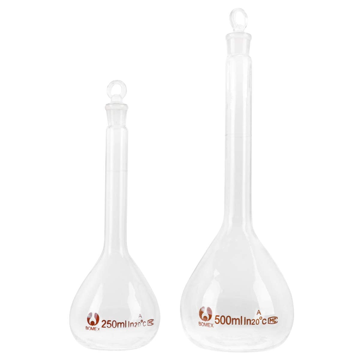 Matraz Volumétrico De 2 Uds Con Tapón, Matraz De Medición De Vidrio Transparente De Cuello Estrecho De Fondo Plano Para Prueba De Experimento Químico De Ciencia De Laboratorio