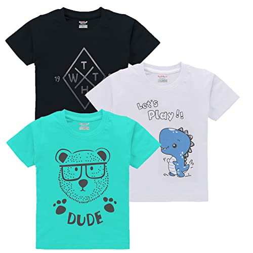 Image of kiddeo Boys Cotton Halfsleeve T Shirts (Pack of 3)