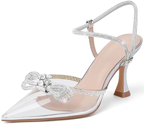 Susanny Women's Closed Toe Rhinstone Wedding Low Heel Slingback C...