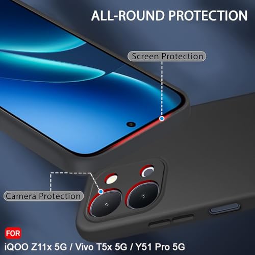 Image of TheGiftKart Sleek Back Cover Case for iQOO Z11x 5G / Vivo T5x 5G / Vivo Y51 Pro 5G | Slim Fit Protective Design | Ultra Matte Finish | Camera Protection Bump | Soft Silicon Back Case (Silicone, Black)