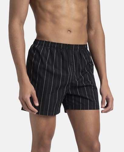 Image of Jockey 8222 Men's Super Combed Mercerized Cotton Woven Checkered Inner Boxers with Ultrasoft and Durable Inner Waistband (Pack of 2) Black & Navy M