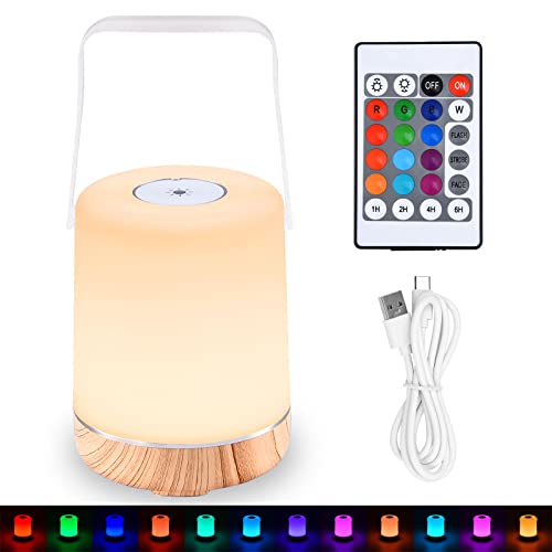 LETOUR Lampe de chevet tactile à intensité variable LED veilleuse enfants avec télécommande et minuterie lampe de table RVB 13 couleurs atmosphère lumière d'ambiance rechargeable veilleuse Cover
