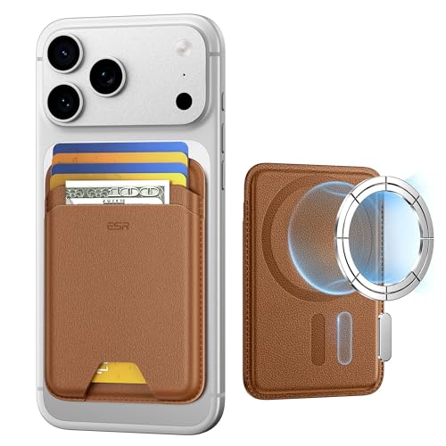 ESR para MagSafe Cartera, Tarjetero para 5 Tarjetas, Bloqueo RFID, Wallet iPhone con Fuerza Magnética de 3200g, para Serie iPhone 17e/17/16/15/14/13/12 y Algunos Dispositivos Samsung, NO Mini,Marrón