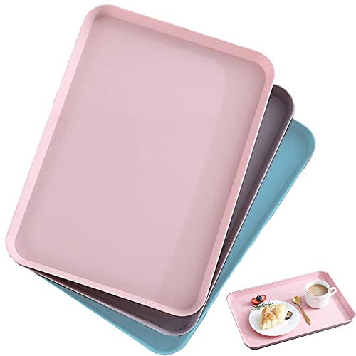 Gibsob Cafés Rectangle Plateaux, 3Pcs Plateaux Service Plastique, Plateau Plastique Rectangulaire, Plateau Thé Rectangulaire Plastique, pour Cuisine, Salle Manger, Café (Rose, Bleu, Gris)